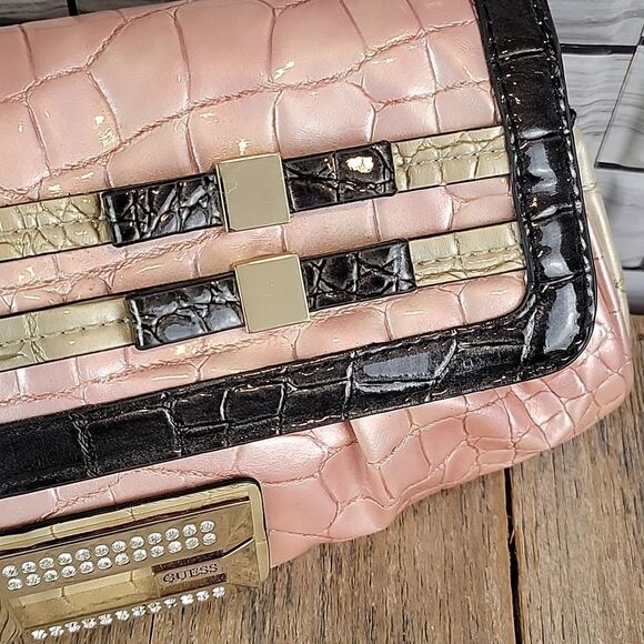 Guess vintage 90s satin boudour mini clutch bag in faux crocodile leather - Picture 3 of 15